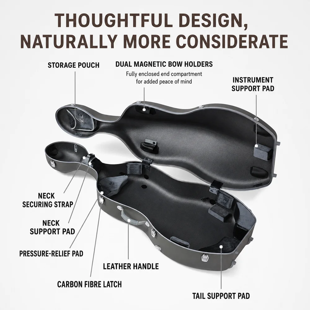 JML Luxury Carbon Fibre Cello Case Interior View